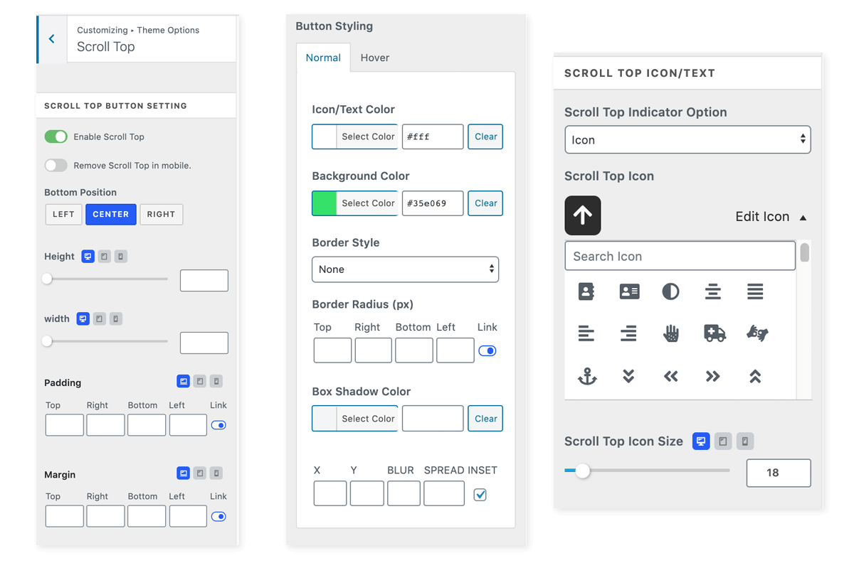 scroll top settings